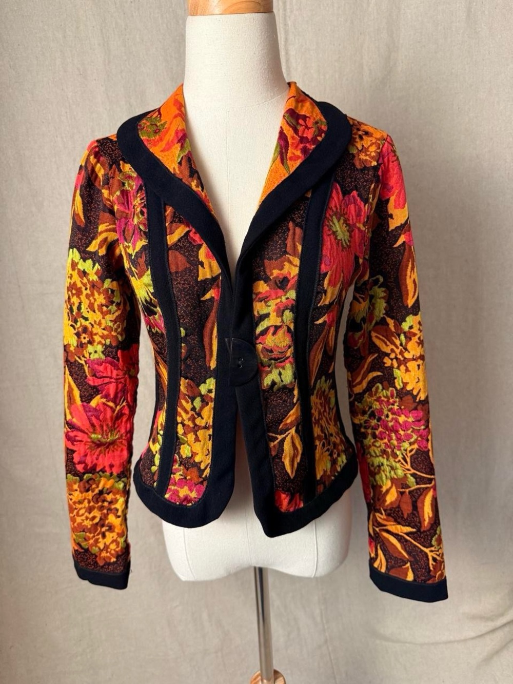 Vintage Canvasbacks Floral Tapestry Art to Wear Jacket Size 2